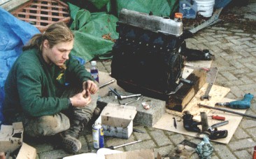 Edwin helping with the rebuild of the new engine